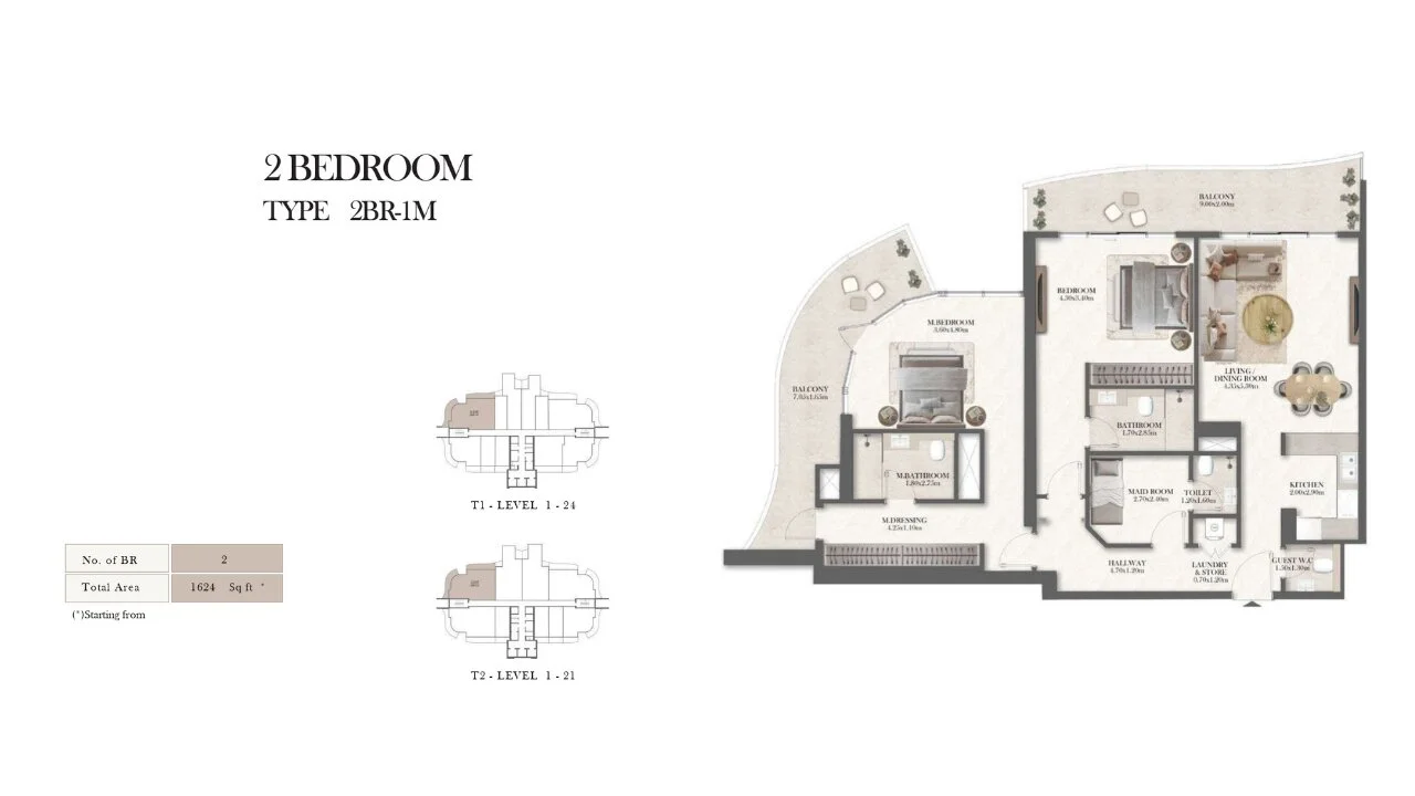 2-Bedroom + Maid Type 1